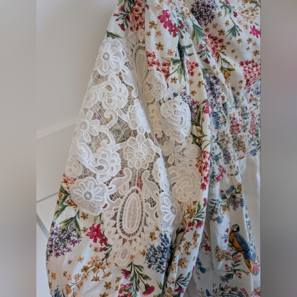 Farm Rio Delicate Forest Scarves Billowy-Sleeve Embroidered Mini - Picture 4 of 5